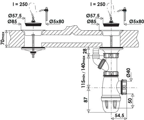 Vidage D'évier 2 Cuves Grès Communicantes - VALENTIN 2 Vidage D'évier 2 Cuves Grès Communicantes - VALENTIN – Image 2