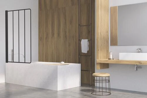 Pare-baignoire 1 Volet 140x80cm Sérigraphie Noire - ELMER 2 Pare-baignoire 1 Volet 140x80cm Sérigraphie Noire - ELMER – Image 2