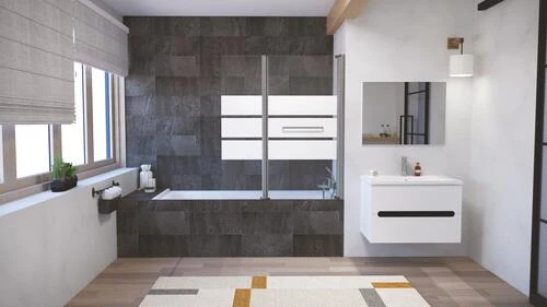 Pare-baignoire 2 Volets 140x120cm 3 Bandes Blanches - ELMER 2 Pare-baignoire 2 Volets 140x120cm 3 Bandes Blanches - ELMER – Image 2