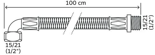 Flexible Sanitaire 1 Raccord Mâle 15/21 - 1 Coude écrou Tournant Femelle 15/21- Longueur 1000mm -DN8 2 Flexible Sanitaire 1 Raccord Mâle 15/21 - 1 Coude écrou Tournant Femelle 15/21- Longueur 1000mm -DN8 – Image 2