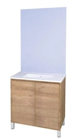 Meuble ODESSA Sur Pieds 2 Portes 80cm Bois Miroir Affleurant - BATHROOM THERAPY