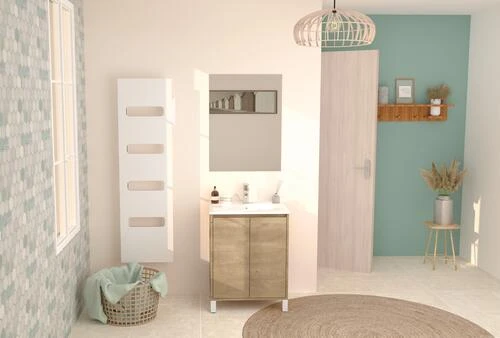 Meuble ODESSA Sur Pieds 2 Portes 80cm Bois Miroir Suspendu - BATHROOM THERAPY 2 Meuble ODESSA Sur Pieds 2 Portes 80cm Bois Miroir Suspendu - BATHROOM THERAPY – Image 2