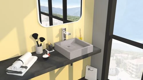 Vasque Timbre à Poser Carré 40cm En Terrazo Grise - BATHROOM THERAPY 2 Vasque Timbre à Poser Carré 40cm En Terrazo Grise - BATHROOM THERAPY – Image 2
