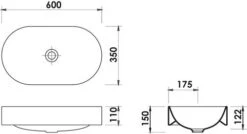 Vasque à Poser Semi Encastree Ovale 60x35x11 Cm Blanche -Salle De Bain Fournitures 403511031 5