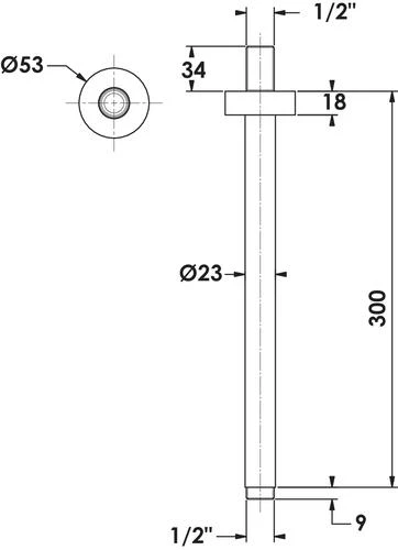 Bras De Douche Laiton Rond Vertical - Haut. 300mm 2 Bras De Douche Laiton Rond Vertical - Haut. 300mm – Image 2