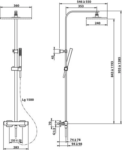Colonne De Douche Thermostatique Téléscopique Corps Froid CUADR'O - ROLF 2 Colonne De Douche Thermostatique Téléscopique Corps Froid CUADR'O - ROLF – Image 2