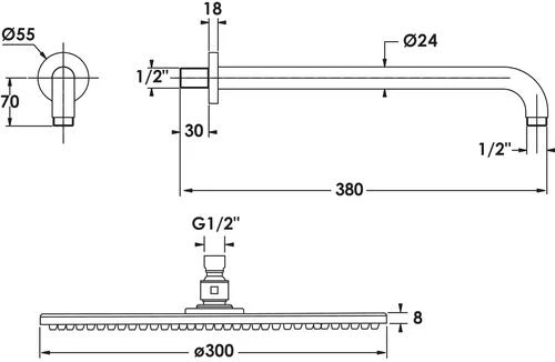 Kit Mural à Encastrer - Pomme De Tête Ronde 30cm Noire 2 Kit Mural à Encastrer - Pomme De Tête Ronde 30cm Noire – Image 2