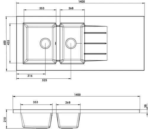 Évier à Poser Résine De Synthèse 140cm 2 Cuves Blanc Mouchete 2 Évier à Poser Résine De Synthèse 140cm 2 Cuves Blanc Mouchete – Image 2
