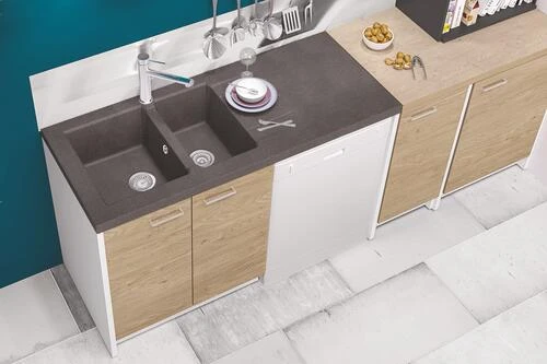 Évier à Poser Résine De Synthèse 140cm 2 Cuves Noir Paillette 2 Évier à Poser Résine De Synthèse 140cm 2 Cuves Noir Paillette – Image 2