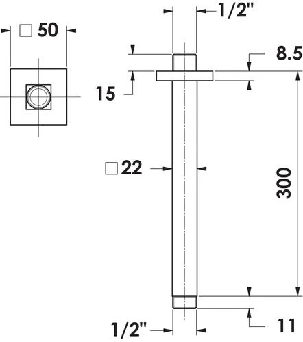 Bras De Douche Laiton Carré Vertical 30cm 2 Bras De Douche Laiton Carré Vertical 30cm – Image 2