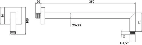 Bras De Douche Laiton Coude 90° Chromé - Saillie 350mm 2 Bras De Douche Laiton Coude 90° Chromé - Saillie 350mm – Image 2