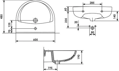 Lavabo à Poser Sur Colonne 60,5 X 48,5 X 19 Cm 2 Lavabo à Poser Sur Colonne 60,5 X 48,5 X 19 Cm – Image 2
